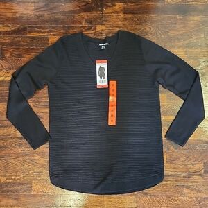 NWT Hilary Radley Black Textured Lightweight VNeck Sweatshirt